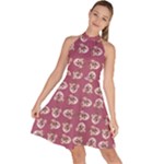 Whimsy Chickens Pattern Sleeveless Halter Neck A-Line Dress