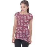 Whimsy Chickens Pattern Cap Sleeve High Low Top