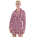 Whimsy Chickens Pattern Women s Long Sleeve Casual Dress