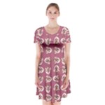 Whimsy Chickens Pattern Short Sleeve V-neck Flare Dress