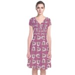 Whimsy Chickens Pattern Short Sleeve Front Wrap Dress