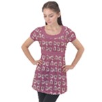 Whimsy Chickens Pattern Puff Sleeve Tunic Top