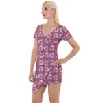 Whimsy Chickens Pattern Short Sleeve Asymmetric Mini Dress