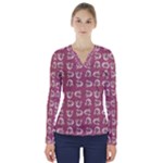 Whimsy Chickens Pattern V-Neck Long Sleeve Top