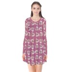 Whimsy Chickens Pattern Long Sleeve V-neck Flare Dress