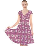 Whimsy Chickens Pattern Cap Sleeve Front Wrap Midi Dress