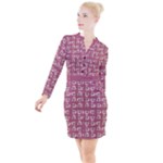 Whimsy Chickens Pattern Button Long Sleeve Dress