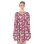 Whimsy Chickens Pattern Long Sleeve Velvet V-neck Dress