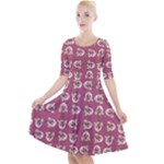 Whimsy Chickens Pattern Quarter Sleeve A-Line Dress With Pockets