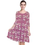 Whimsy Chickens Pattern Quarter Sleeve Waist Band Dress