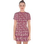 Whimsy Chickens Pattern Drop Hem Mini Chiffon Dress