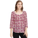 Whimsy Chickens Pattern Chiffon Quarter Sleeve Blouse