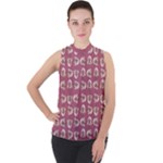 Whimsy Chickens Pattern Mock Neck Chiffon Sleeveless Top