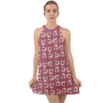 Whimsy Chickens Pattern Halter Tie Back Chiffon Dress