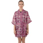 Whimsy Chickens Pattern Half Sleeve Satin Kimono 