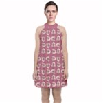 Whimsy Chickens Pattern Velvet Halter Neckline Dress 