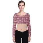 Whimsy Chickens Pattern Velvet Long Sleeve Crop Top