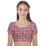 Whimsy Chickens Pattern Velvet Short Sleeve Crop Top 