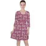 Whimsy Chickens Pattern Quarter Sleeve Ruffle Waist Dress