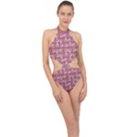 Whimsy Chickens Pattern Halter Side Cut Swimsuit