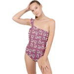 Whimsy Chickens Pattern Frilly One Shoulder Swimsuit