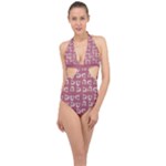 Whimsy Chickens Pattern Halter Front Plunge Swimsuit