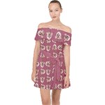 Whimsy Chickens Pattern Off Shoulder Chiffon Dress