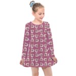 Whimsy Chickens Pattern Kids  Long Sleeve Dress