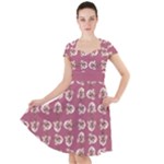 Whimsy Chickens Pattern Cap Sleeve Midi Dress