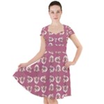 Whimsy Chickens Pattern Cap Sleeve Midi Dress With Pockets