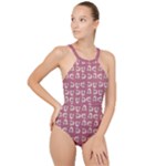 Whimsy Chickens Pattern High Neck One Piece Swimsuit