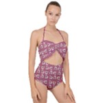 Whimsy Chickens Pattern Scallop Top Cut Out Swimsuit