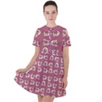 Whimsy Chickens Pattern Short Sleeve Shoulder Cut Out Dress 