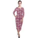 Whimsy Chickens Pattern Quarter Sleeve Midi Velour Bodycon Dress