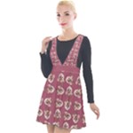 Whimsy Chickens Pattern Plunge Pinafore Velour Dress