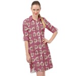 Whimsy Chickens Pattern Long Sleeve Mini Shirt Dress