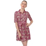 Whimsy Chickens Pattern Belted Shirt Dress