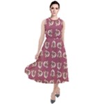 Whimsy Chickens Pattern Round Neck Boho Dress