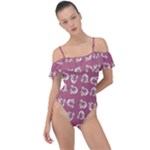 Whimsy Chickens Pattern Frill Detail One Piece Swimsuit