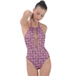 Whimsy Chickens Pattern Plunge Cut Halter Swimsuit