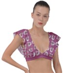 Whimsy Chickens Pattern Plunge Frill Sleeve Bikini Top