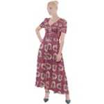 Whimsy Chickens Pattern Button Up Short Sleeve Maxi Dress