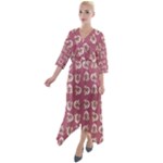 Whimsy Chickens Pattern Quarter Sleeve Wrap Front Maxi Dress