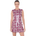 Whimsy Chickens Pattern Lace Up Front Bodycon Dress