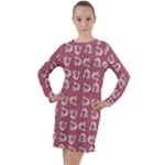 Whimsy Chickens Pattern Long Sleeve Hoodie Dress