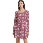 Whimsy Chickens Pattern Long Sleeve Velour Skater Dress