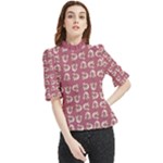 Whimsy Chickens Pattern Frill Neck Blouse