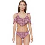 Whimsy Chickens Pattern Ruffle Edge Tie Up Bikini Set	