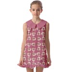 Whimsy Chickens Pattern Kids  Pilgrim Collar Ruffle Hem Dress