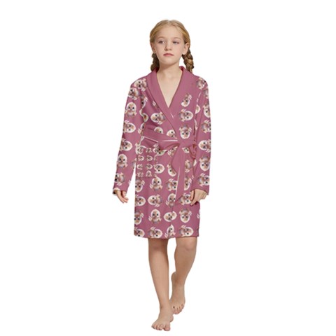 Whimsy Chickens Pattern Kids  Long Sleeve Velvet Lounge Robe from ArtsNow.com